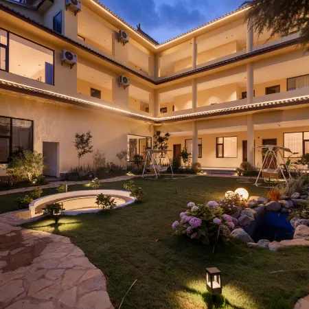 Experience the breathtaking panorama of snow-capped mountains in a luxurious villa.