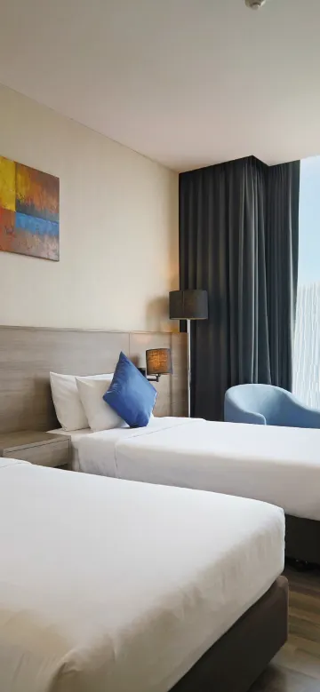 2 เตียงเดี่ยว, ปลอดบุหรี่, ห้องซูพีเรีย, ทีวีจอแบน, วิวเมือง, ตู้เซฟ, Wi-Fi