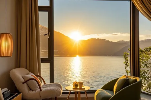 On the side of clear water, sunrise on the sea, waterfront and sea view vacation accommodation