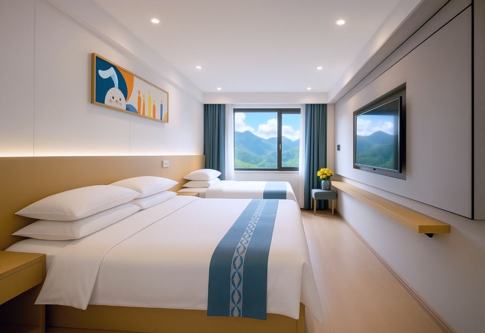 주자이거우 산이 라이트 럭셔리 호텔의 현대적이고 밝은 침실