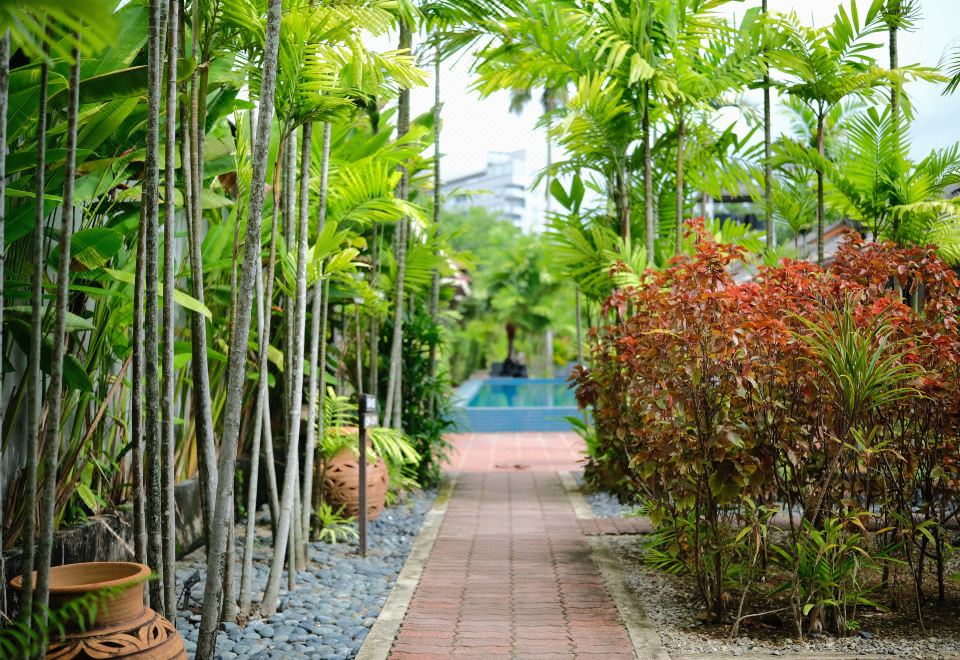 트로피컬 리조트의 수영장 전경