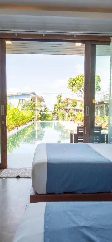 ห้องดีลักซ์เตียงแฝดพร้อมทางเข้าสระว่ายน้ำ