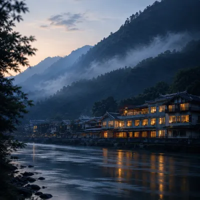 Jiuzhaigou · Mistshroud Mountains & Sunset Glow Snowscape · Sukoon Village Hotels near Bianbian Street