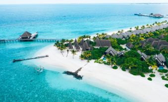 aerial view of a tropical island with a sandy beach , lush greenery , and several cottages at Heritance Aarah-Premium All Inclusive