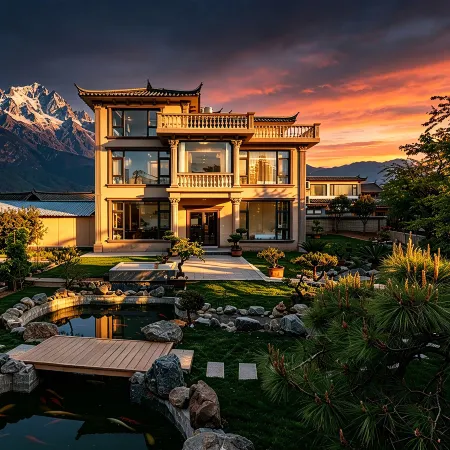 Jinta Snow·MT | 360° Golden Snow‑Capped View, Waterscape Garden Villa (Baisha Ancient Tow)