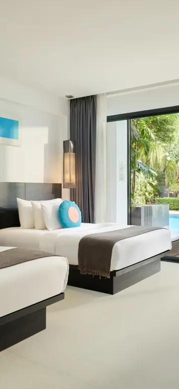 ห้องเตียงแฝดพร้อมทางสู่สระว่ายน้ำ