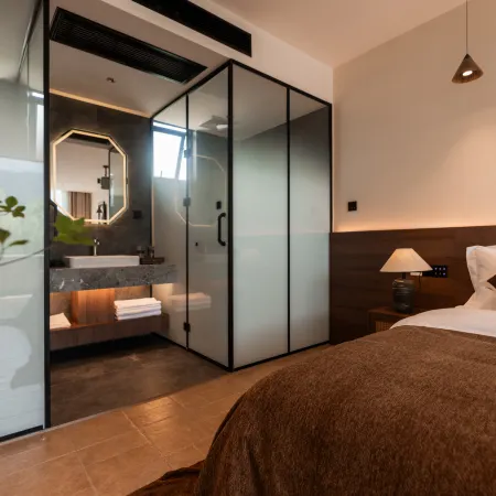 Experience the breathtaking panorama of snow-capped mountains in a luxurious villa.