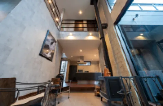 River view house with BBQ & private sauna, wood stove — designer villa with stone terrace & fire