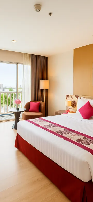 ห้องดีลักซ์ เตียงคิงไซส์ พร้อมระเบียง