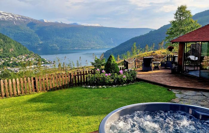 Mountain & Fjord View Apartment | Private Garden & Hot Tub