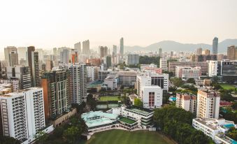 The city is filled with skyscrapers, towering over tall buildings and situated on top of a hill at Page148, Page Hotels