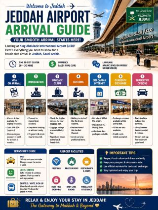 #arrivalguide 
· ✈️ Jeddah Airport Arrival Guide 🇸🇦 | First Time in  

Landing at  (JED)? Don’t worry — here’s a complete step-by-step guide for a smooth and stress-free arrival 👇

· --

🛬 1. Visa & Entry

✔ Visa on arrival / e-visa (for eligible countries)
📱 Keep your visa print or digital copy ready
🛂 Passport validity: minimum 6 months

· --

🛄 2. Immigration Process

👮 Follow signs to immigration counters
📸 Fingerprint & photo may be taken
⏳ Waiting time can vary (be patient!)

· --

🎒 3. Baggage Claim

🧳 Check screens for your belt number
🛒 Free trolleys available
💡 Report missing bags immediately

· --

🛃 4. Customs Check

🟢 Green channel: Nothing to declare
🔴 Red channel: If carrying restricted items
⚠️ Saudi rules are strict — follow regulations carefully

· --

📶 5. SIM Card & Internet

📱 Get local SIM at arrival (STC, Mobily, Zain)
💸 Affordable data plans available
💡 Activate before leaving airport

· --

💱 6. Currency Exchange

💰 Local currency: Saudi Riyal (SAR)
🏧 ATMs & exchange counters available
💡 Keep small cash for taxis

· --

🚕 7. Transport Options

🚖 Taxi: Available outside terminal (use official taxis only)
📱 Uber/Careem: Safe & recommended
🚐 Hotel pickup: Best for first-time travelers

· --

🏨 8. Travel Time to City

⏱️ 20–30 minutes to city center (depending on traffic)
📍 Popular areas: Corniche, Al Balad, Al Hamra

· --

⚠️ 9. Important Tips

✔ Dress modestly 👗
✔ Respect local culture 🕌
✔ Keep documents safe 📄
✔ Avoid unofficial agents
✔ Stay hydrated 🥤 (hot weather!)

· --

✨ First time may feel different…
✨ But everything is well organized & safe

Welcome to Jeddah — the gateway to Makkah & your Saudi adventure! 🕌✨

#Jeddah  #SaudiArabia  #AirportGuide  #TravelTips  #VisitSaudi  #TravelSmart  #JeddahAirport #travel2026 