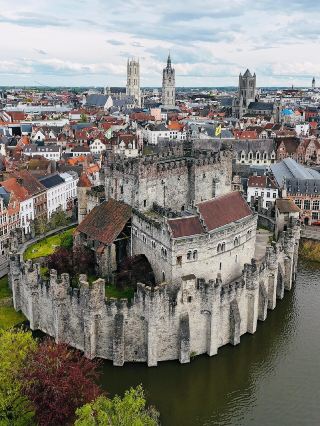 Climb up here to see the famous 'three towers' skyline of Ghent, Belgium