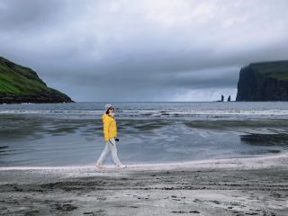 The gentle and welcoming black sand beach of Tjørnuvík