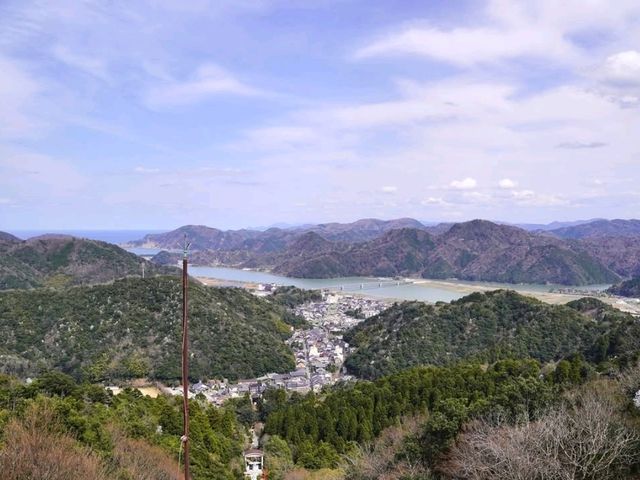 Beach, Cherry Blossoms, and Mountains