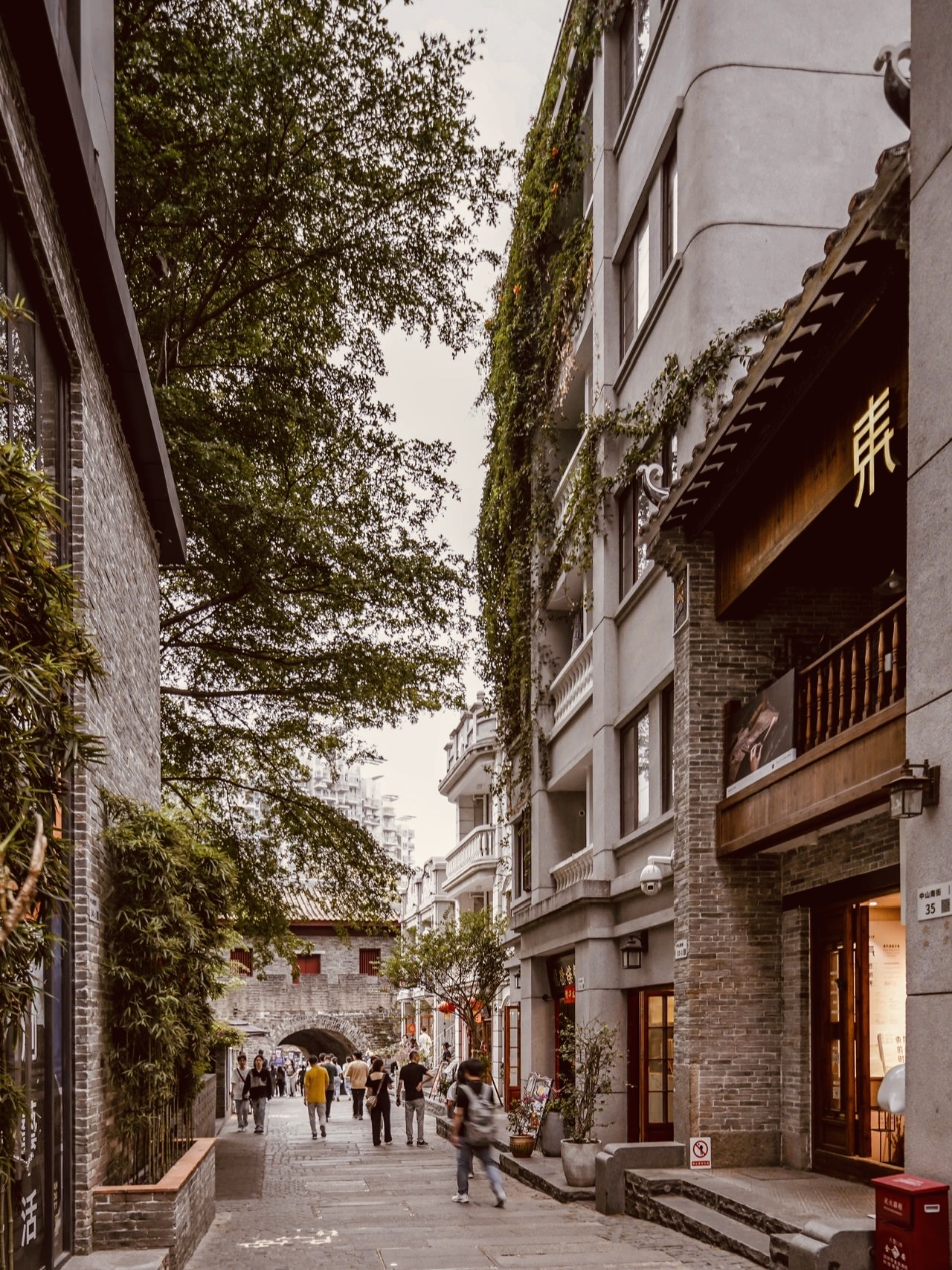 A leafy pedestrian street in Nantou Ancient City