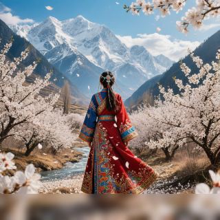 Jinchuan residents can enjoy views of thousands of acres of flowers at the foot of snow-capped mountains in the Pear Blossom Valley.