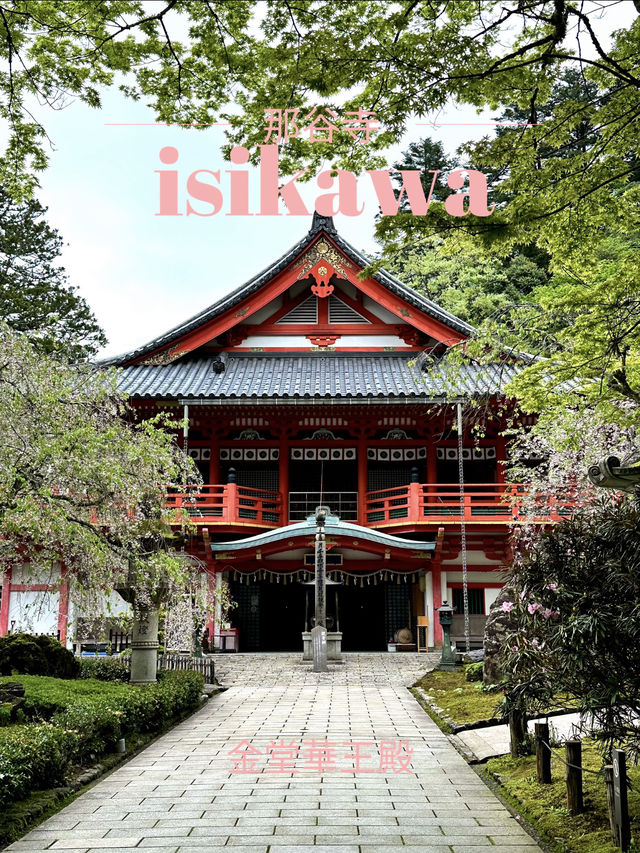 【石川×那谷寺】朱色の鮮やかな華王殿 両脇のしだれ桜が素晴らしい