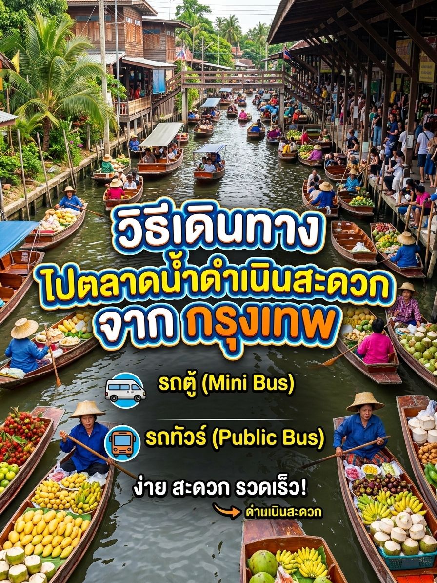 แนะนำวิธีเดินทางไป ตลาดน้ำดำเนินสะดวก จาก กรุงเทพ 