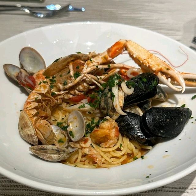 Quality seafood pasta by the canal 