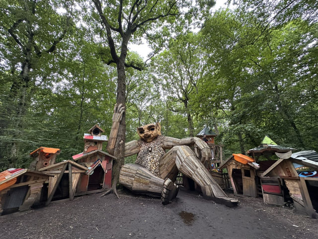 Art sculptures lost in a forest