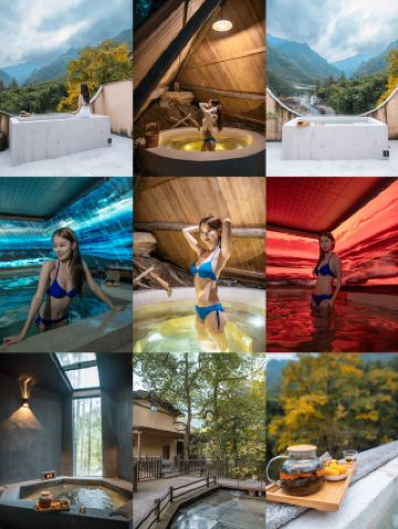 겨울 치유 안지 지앤아이 프라이빗 온천에서 대나무숲 눈 내림 감상