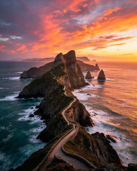 "On the Edge of the World: Walking the Winding Cliffside Paths at Sunset! 🌅🌊✨"