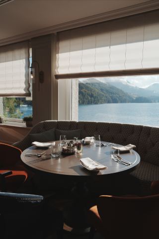 [Rosewood Schloss Fuschl, Salzburg, Austria] The main restaurant, Schloss, has unbeatable views.
