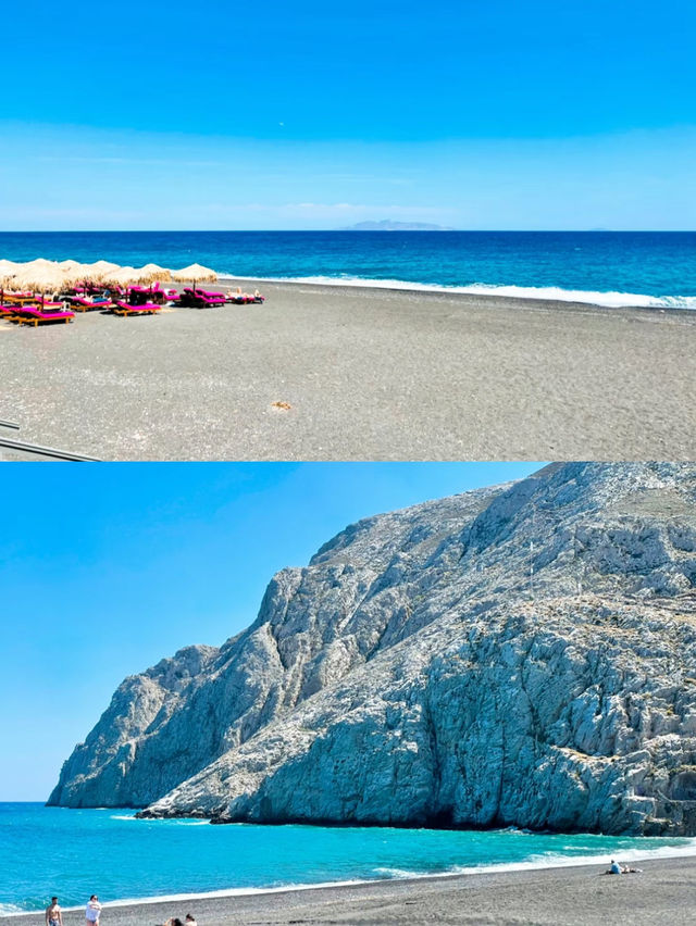 【サントリーニ島🇬🇷】のんびりバカンスに最高！絶景カマリビーチ🏖