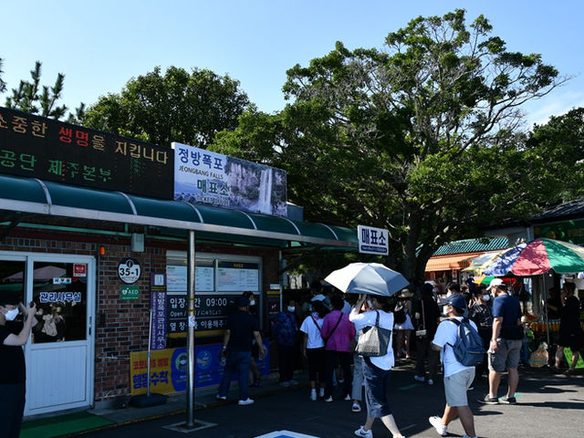 【崖から落ちる海の滝🌊】正房瀑布（ジョンバンポッポ／정방폭포）