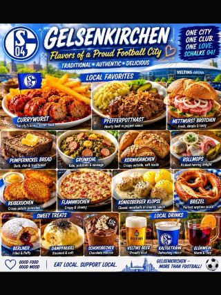 #footballmatchfoodmap 
🍽️ 🇩🇪⚽ Gelsenkirchen Football Match, Food & City Guide – Experience the Heart of German Football! 🏟️

Gelsenkirchen is one of Germany's most iconic football cities and home to the legendary FC Schalke 04. Famous for the world-class VELTINS-Arena, passionate supporters, and rich football heritage, the city is a must-visit destination for football lovers during the FIFA World Cup and Bundesliga season.

From thrilling match-day experiences to traditional German food and nearby attractions, Gelsenkirchen offers an unforgettable football adventure.

🌟 Why Visit Gelsenkirchen?

⚽ Home of FC Schalke 04
🏟️ Visit the iconic VELTINS-Arena
💙 One of Germany's most passionate football fan bases
🎉 Exciting football atmosphere on match days
🍺 Authentic German cuisine and local beer culture
📸 Perfect destination for football lovers

🏟️ Football Highlights

🏟️ VELTINS-Arena – Home of FC Schalke 04
🏆 Schalke Museum & Stadium Tour
🛍️ Official Schalke Fan Shop
🎉 Match-day fan zones and sports bars

📍 Top Attractions

🦁 ZOOM Erlebniswelt Zoo
🌳 Nordsternpark
🏭 UNESCO Zollverein Coal Mine (nearby Essen)
🎭 Musiktheater im Revier
🌿 Revierpark Nienhausen
🏙️ Gelsenkirchen City Centre

🍽️ Must-Try German Food

🌭 Currywurst
🥨 Fresh German Pretzels
🥔 Potato Pancakes (Reibekuchen)
🥩 Schnitzel
🌭 Bratwurst
🍎 Apple Strudel

🗺️ How to Reach

🛫 By Air: Düsseldorf Airport (DUS) – approximately 45 km away.

🚄 By Train: Gelsenkirchen Hauptbahnhof offers direct rail connections to Dortmund, Essen, Cologne, Düsseldorf, and Berlin.

🚇 Getting Around: Trams, buses, regional trains, taxis, and bicycles make travelling around the city simple and convenient.

📅 Best Time to Visit

🌸 April – June – Pleasant weather for sightseeing.

☀️ August – May – Bundesliga season with an unforgettable football atmosphere.

🎄 December – Christmas markets and festive celebrations.

💡 Travel Tips

✅ Book stadium tours and match tickets in advance.
✅ Arrive early to enjoy the Schalke fan atmosphere.
✅ Use regional trains for easy travel across the Ruhr region.
✅ Explore nearby Essen and Dortmund during your trip.
✅ Don't leave without tasting authentic German sausages and pretzels.

🔥 Whether you're cheering inside the VELTINS-Arena, exploring football history, or enjoying classic German cuisine, Gelsenkirchen delivers an unforgettable football experience.

❤️  Football Passion. Welcome to Gelsenkirchen! 🇩🇪⚽

#gelsenkirchen  #schalke04  #veltinsarena  #footballtravel  #germany  #bundesliga  #footballfans  #germanfood  #visitgermany  #sportstravel  #worldcup  #surmaiduniya #travel2026 
