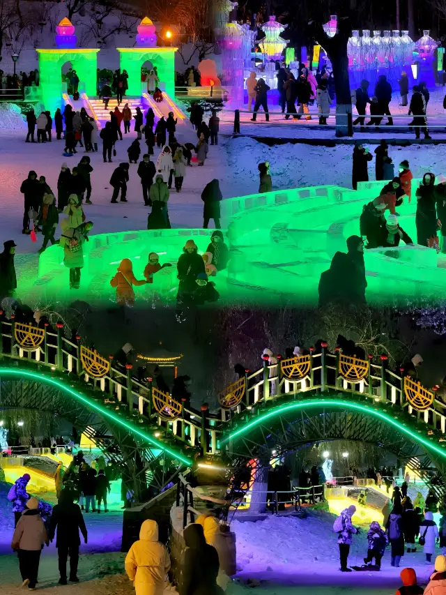 The ice sculptures at the Ice Lantern Art Festival in Harbin Zhaolin Park are stunningly beautiful