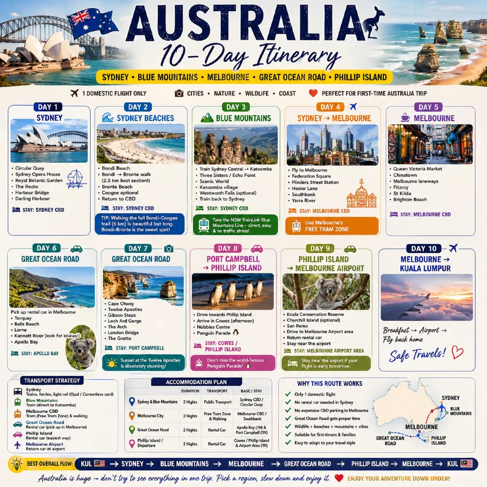 🇦🇺 최고의 10일 호주 여행 일정: 시드니, 멜버른, 그레이트 오션 로드 & 필립 아일랜드 🦘🧳