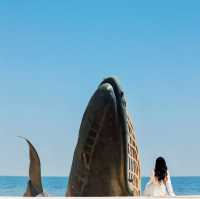 A lonely whale off the coast of Yantai 
