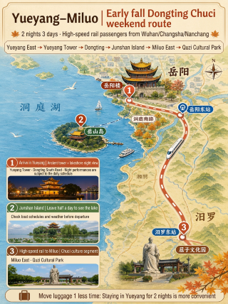 Yueyang–Miluo Early Autumn 3-Day, 2-Night Trip: Dongting Lake & Chu Ci Weekend Route