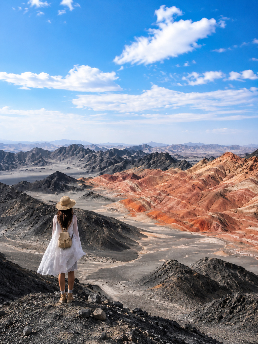If you can't go to the moon, go here! Dark Ink Mountains + Rouge Danxia, you have to see it to believe it