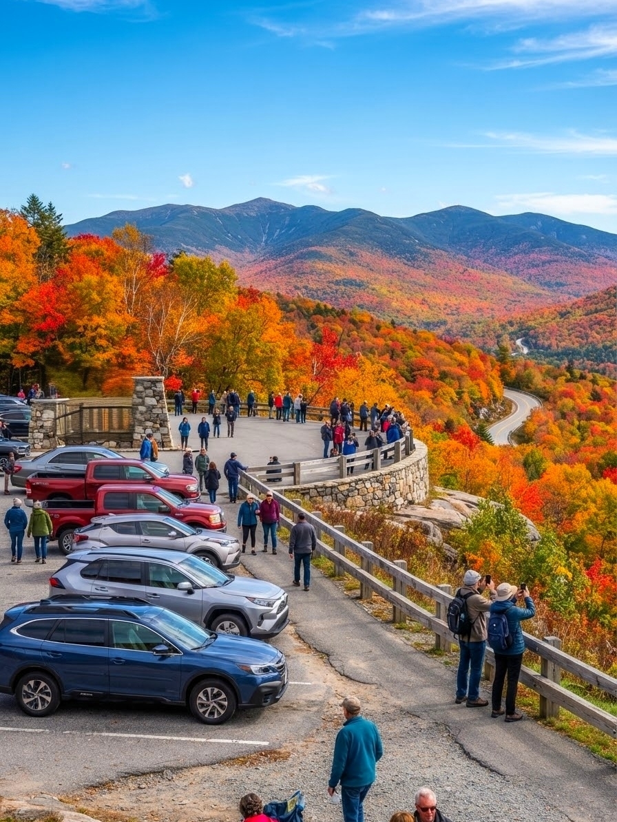 The White Mountain National Forest in New Hampshire, USA, particularly the Kancamagus Highway, is an absolute autumn foliage paradise! 🍁
