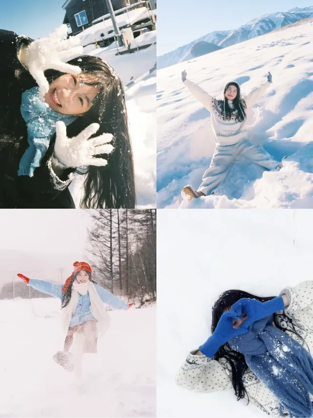 提前存下雪地拍照姿勢，去北海道用得上