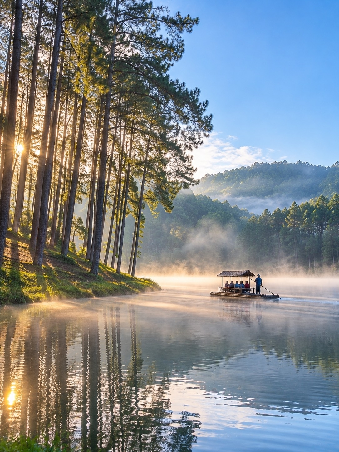 🌲💚🌫️ Pang Ung, Mae Hong Son, the Switzerland of Thailand: a lake in the middle of a pine forest, offering a truly romantic atmosphere.