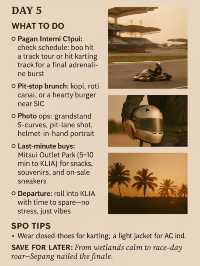 Itinerary | SEPANG IN 5 DAYS: Beaches, Wetlands & Full-Throttle Thrills (All Killer, No Filler)