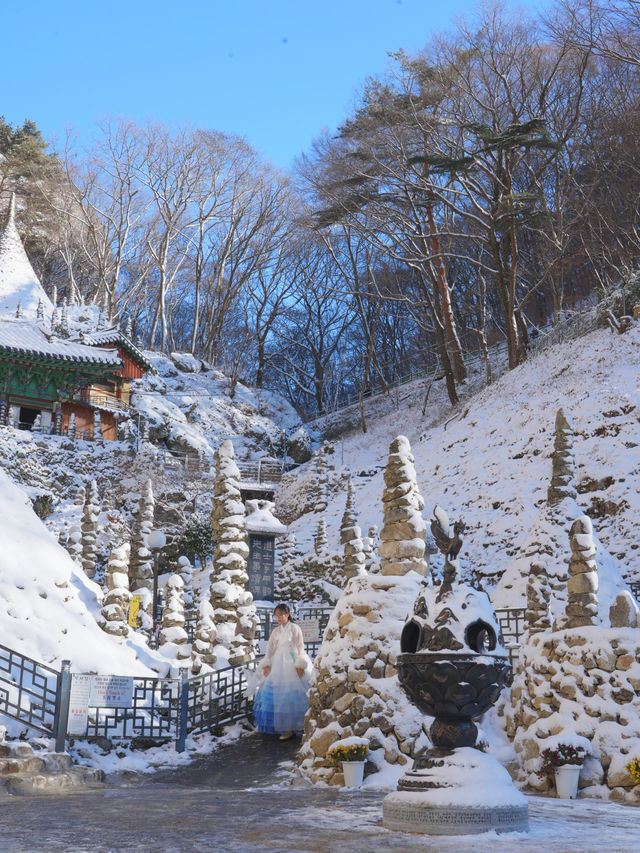 (실시간) 하얀 눈 소복히 쌓인 진안 마이산 탑사❄️🩵