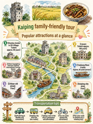 Spend summer in Kaiping with kids! Watch diaolou, see rice fields, ride horses, stroll ancient towns, and eat yellow eel rice