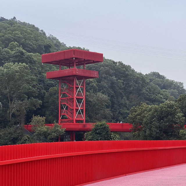สะพานแดง ในป่าเมืองจีน深圳树林里的红色桥
