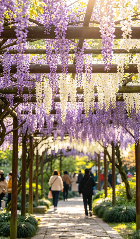 Wisteria Waterfalls Hanging from the Clouds, a Garden Fully Dyed