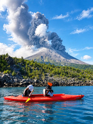 Imagine paddling across the water, only to look up and see a smoldering volcano right before your eyes...