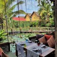 A romantic restaurant with lily pond