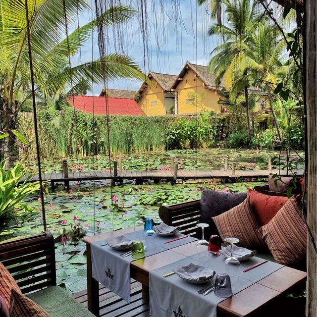 A romantic restaurant with lily pond