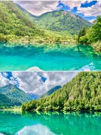 【四川】九寨溝之鏡海、雙龍海、雙龍海瀑布：翠藍若碧的湖水、氣勢磅礴的瀑布