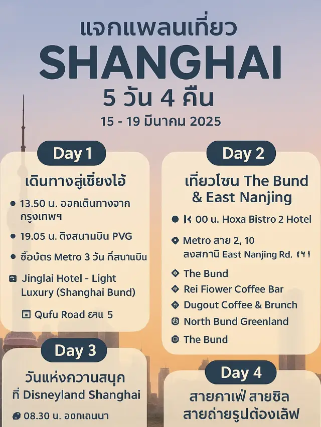 🌆 แจกแพลนเที่ยว “Shanghai 5 วัน 4 คืน” ไปครั้งแรก