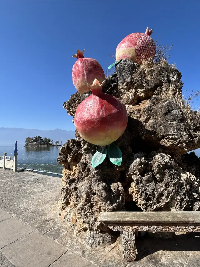 She stands alone in the lake, the scene is fantastic and beautiful, it's worth coming to Dali for this encounter